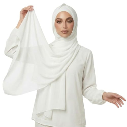 Yeieeo Instant Chiffon Hijab with Undercap (Tube or Bandage Cap), Breathable, no sweat buildup,Solid Chiffon Head Wraps - color: White