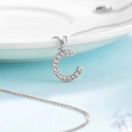 Tarsus Initial Cubic Zirconia Necklace Jewelry Gifts for Women Adjustable Chain 18" + 2" - style: Silver-C-Diamond style