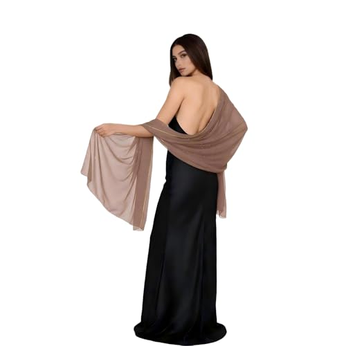 Premium Chiffon Hijab Rhinestone Long Scarf Shawl Wrap for Women Head scarf for Muslim Wedding Party Gift Packed - color: 001light Khak