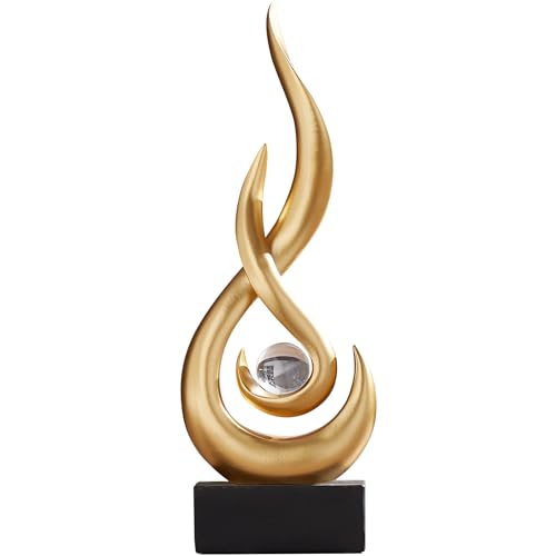 AWNR Abstract Gold Sculpture Decor: Flame Statue with Glass Ball Resin Art Figurines Unique Centerpiece Table Decorations Modern Home Decor Living Room TV Stand Coffee Table Office Decor - color: Golden Statue