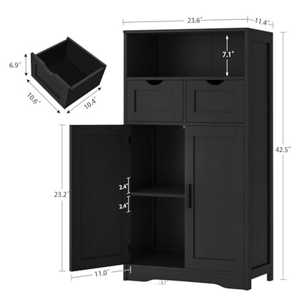 Iwell Storage Cabinet with Doors & Shelves, Kitchen Pantry Cabinet, Bathroom Cabinets for Living Room, Kitchen, Laundry, Black - color: Black