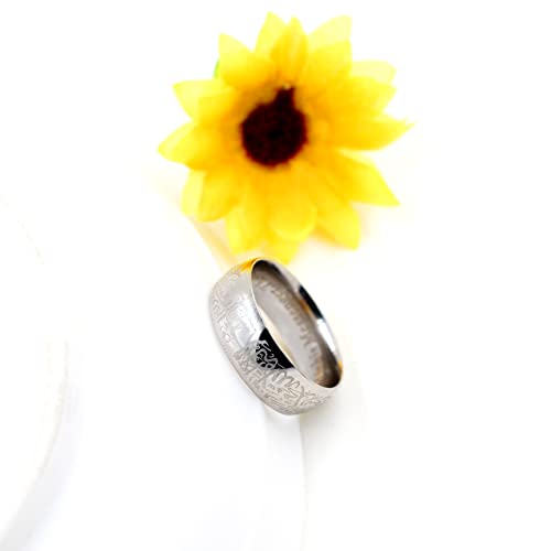 Uloveido Muslim Mohammad Arabic Letter Shahada Rings Gold Color Stainless Steel 8mm Wide Band Religious Allah Rings for Men and Women Y543 - color: Silver