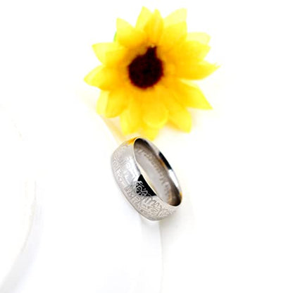 Uloveido Muslim Mohammad Arabic Letter Shahada Rings Gold Color Stainless Steel 8mm Wide Band Religious Allah Rings for Men and Women Y543 - color: Silver