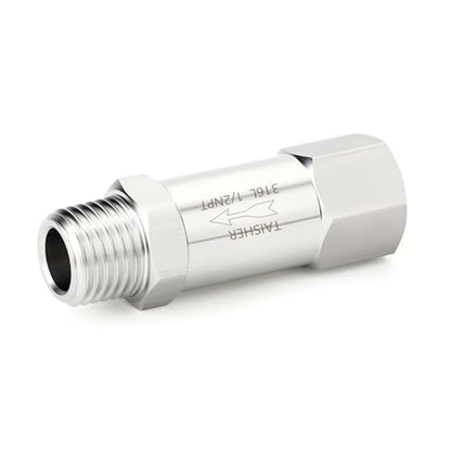 1PCS 316L Stainless Steel 1/2" NPT Male x 1/2" NPT Female Check Valve,Backflow Prevention,One Way Non-Return Check Valves - size: 1/2" (Fx M)NPT