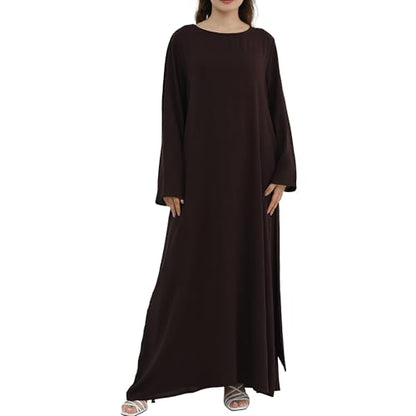 Abaya Dress for Muslim Eid Prayer Jilbab Dubai Women Maxi Kaftan Islamic Salah Dress Soft Muslim Women Clothes - color: Dark Browna, size: X-Large