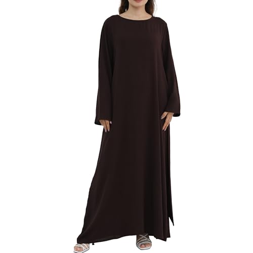 Abaya Dress for Muslim Eid Prayer Jilbab Dubai Women Maxi Kaftan Islamic Salah Dress Soft Muslim Women Clothes - color: Dark Browna, size: Small