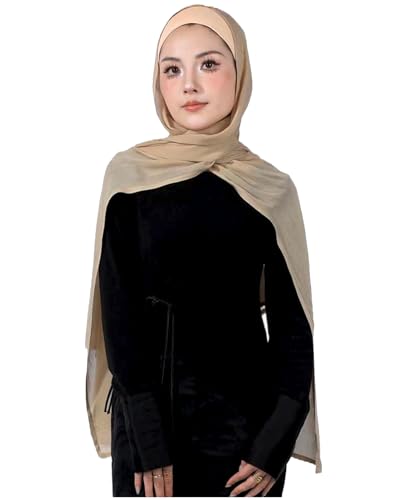 Modal Cotton Hijab Scarf for Women with Undercap Set - color: Dark Beige