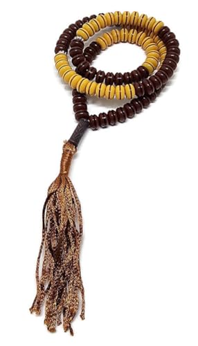 Islam Tasbih 99 Beads 8 mm. AMN-409 Muslim Prayer dhikr Misbaha Rosary with Beautiful Decorated Tassel Eid Ramadan Gift (Brown/Yellow) - color: Brown/Yellow