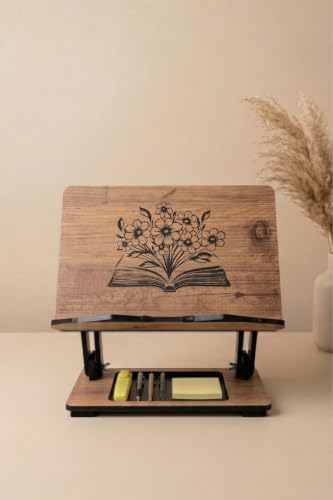 Adjustable Height Wooden Rehal Book Reading Stand for Quran Tablet Laptop - Solid Wood Construction with 4-Level Tilt and Height Adjustment - Ergonomic Design for Comfortable Study and Work - Brown -