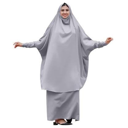 Abayas for Women Muslim Chiffon Prayer Burqa Dress Burkas for Women Muslim Hijab Dress Full Length Islamic Veil Abaya Set - color: Grey