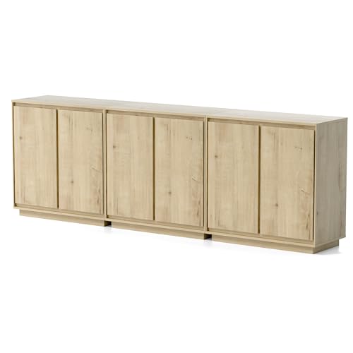 Buffet Storage Cabinets Set of 3, Sideboard Accent Cabinet with Adjustable Shelves and Handless Design, Credenza Console Table for Living Room, Light Oak - color: Light Oak, size: 3 PCS