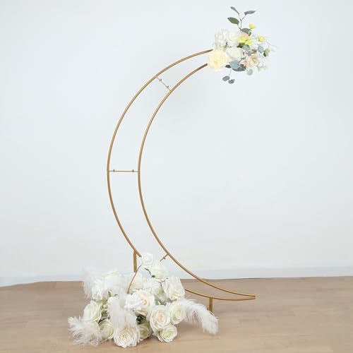 Efavormart 4ft Gold Metal Crescent Moon Arch Centerpiece Stand - Small Curved Floral and Balloon Frame with Stable Base for Wedding Head Tables, Cake Decor and Photo Props - color: Gold, size: Stand 4FT