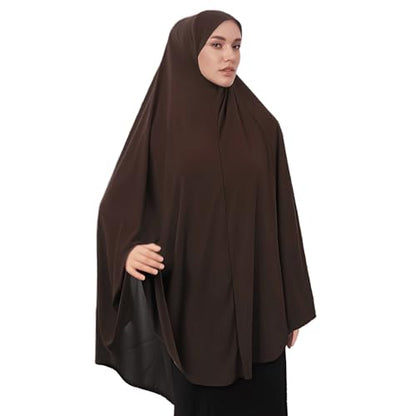 BXT Long Khimar Hijab Women One-Piece Full Cover Prayer Scarf Soft Jersey Muslim Headscarf Solid Color Islamic Ramadan Turban - color: Coffee