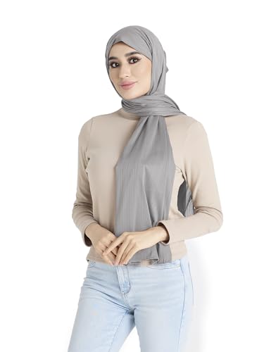 Ribbed Jersey Hijab Scarf for Women, Hijab for Women Muslim Breathable Stretchy Hajib - color: Light Grey