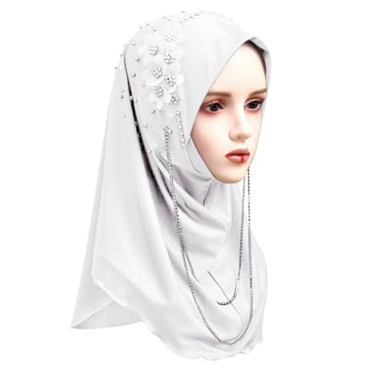 Women Soft One Piece Hijab Long Muslim Turban Islamic Full Head Scarf - color: Chains/White