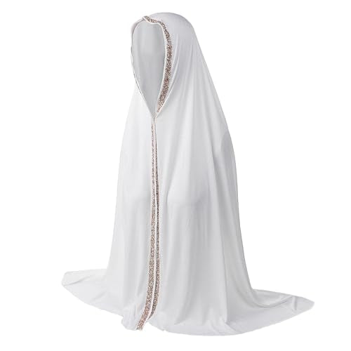 Women Elegant Long Scarf Muslim Islamic Ramadan Eid Hijab Prayer Scarf Silk Jersey Turban Headwrap Lightweight Shawl - color: A-white