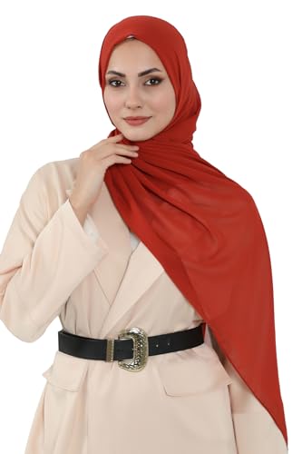 Aisha's Design Instant Chiffon Shawl for Women Modesty Turban Hijab Head Wrap Ready to Wear Women Headscarf - color: Tile Red