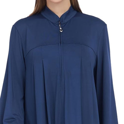 Women Muslim Casual Dress Islamic Maxi Robe Chest Zipper Abaya 1PC Soft Muslim Abaya Eid Kaftan Robe Classic Dress - color: Navya, size: Medium