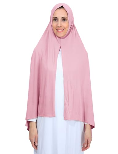 Non-See Through Instant Jersey Cotton Hijab Scarf for Women, Ready to Wear Muslim Head Scarf - color: Pink