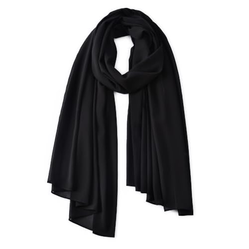 Yeieeo Chiffon Head Wraps for Women - Solid Color Fashion Bubble Chiffon Scarf Hijab - color: Black