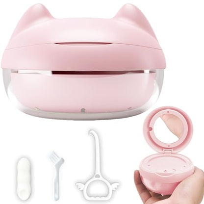 Retainer Case Denture Bath Case Basket Mirror Leak-proof Pink Cat | 2-in-1 design Strainer Basket No-Leak Cleaning Case for Mouth Guard Cute Removal Tool,Aligner chewies,Bursh - color: Pink Cat