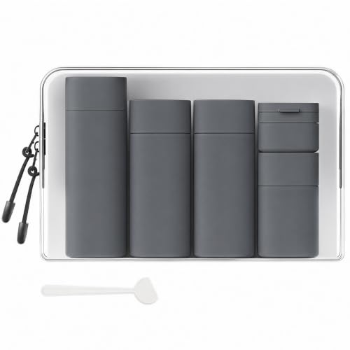 Travel Bottles for Toiletries, 5 Pack Travel Size Containers, TSA Approved Leak Proof - Silicone Toiletry Containers with Clear Bag for Shampoo, Conditioner & Lotion, Travel Essentials - color: Dark Gray