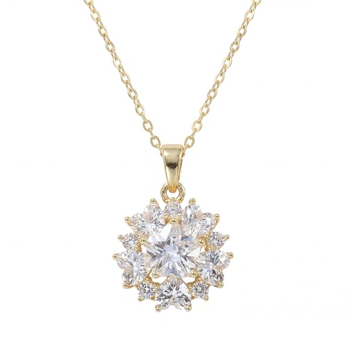 Necklaces for Women - Sparkling Flower Pendant Necklace, 18K Gold Plated Chain, Sunflower Clover Jewelry for Wedding Party, 16+2 Inch - color: Golden