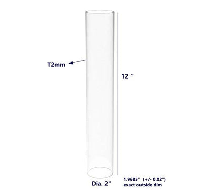 FixtureDisplays® Clear Acrylic Tube 2" (Nominal) Diameter (1.9685" Exact Outside dim) x 12" Long, 5/64" (2mm) Wall Open Ended 15137-12"-4PK-NPF - size: 2" Dia X 12" 4PK