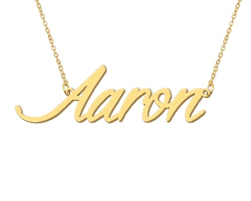 Aoloshow Personalized Name Necklace Custom Any Name Necklaces Jewelry for Womens New Mom Bridesmaid Gift - style: Gold - Aaron