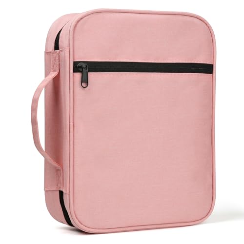 GERMUN Bible Cover with Durable Handle, Carrying Book Case Church Bag Bible, Protective with Zippered Pocket, Bible Study Accessories Supplies, Book Protector for Book Lovers, Pink - color: Pink