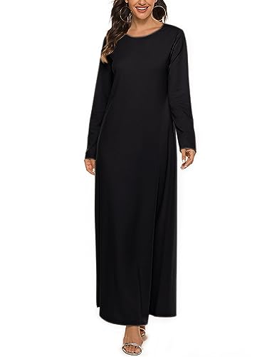 Womens Muslim Abayas Maxi Dress One Piece Long Sleeve Islamic Prayer Dresses Robe Arabian Kaftan - color: Black, size: XX-Large-3X-Large
