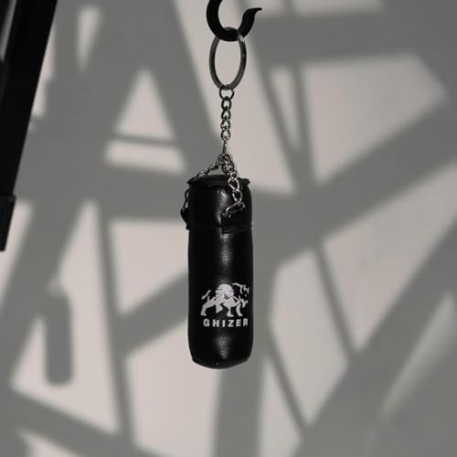 Mini Boxing Glove & Punching Bag Keychain Set – PU Leather Keyring Sports Lovers Gift & Gifts For Men (3 pcs) - color: Red and Black