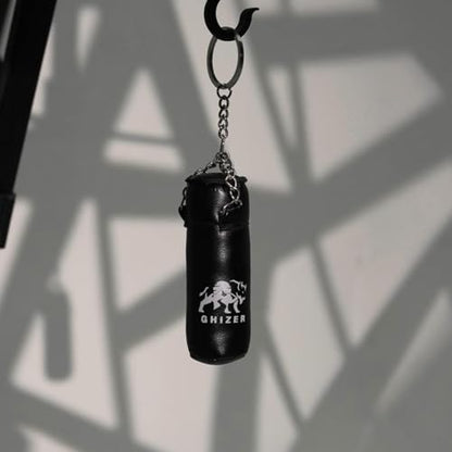 Mini Boxing Glove & Punching Bag Keychain Set – PU Leather Keyring Sports Lovers Gift & Gifts For Men (3 pcs) - color: Red and Black
