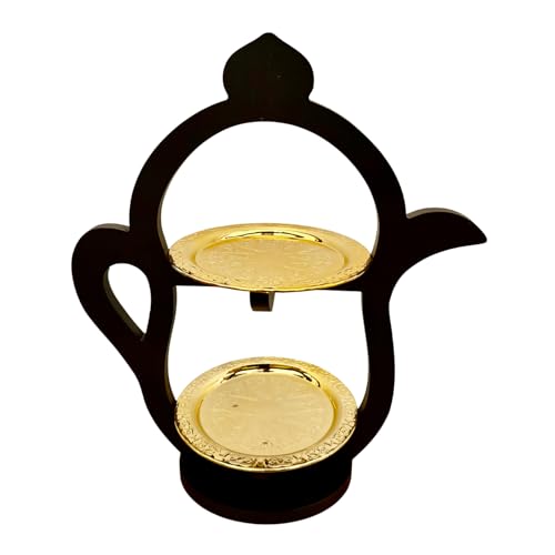 Traditional Kettle Style & Black Mosque Tray Set, MDF & Stainless Steel, Elegant Gold Plates for Ramadan Decor (Kettle Black) - color: Kettle Black