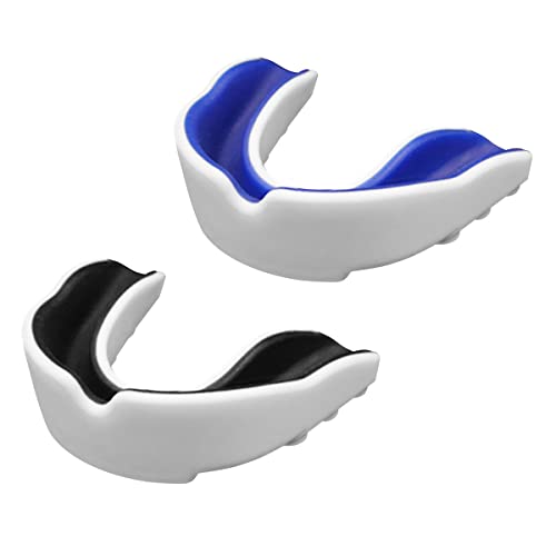 Sports Mouth Guard for Kids and Youth,2 Pcs Boys Girls Mouthguard with Case (BPA Free) for Boxing Football Hockey Karate Rugby - color: Blue and Black