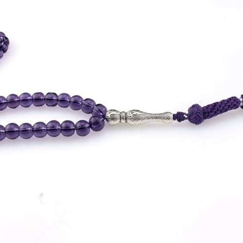 Muslims Islamic Dhikr 99 Tasbeeh Tasbih Prayer Beads, Purple Glass Beads with Tassel