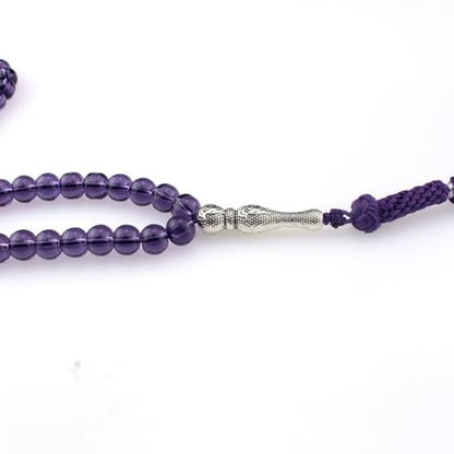 Muslims Islamic Dhikr 99 Tasbeeh Tasbih Prayer Beads, Purple Glass Beads with Tassel