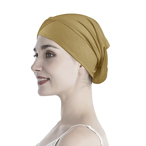 PURFUN 3 Pcs Muslim Inner Hijab Caps Women Solid Color Under Hijab Caps Stretchy Breathable Full Cover Undercap Tube Bonnet - color: Yellow+coffee+pink