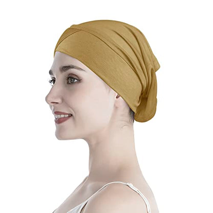 PURFUN 3 Pcs Muslim Inner Hijab Caps Women Solid Color Under Hijab Caps Stretchy Breathable Full Cover Undercap Tube Bonnet - color: Yellow+coffee+pink