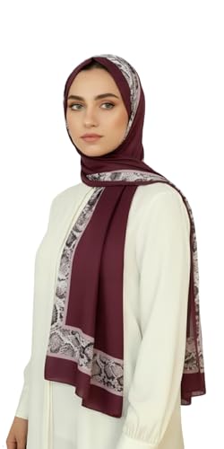 Hijab Modest and Elegant | Beautifully Designed Printed Chiffon Patterns | Muslim Women Head Scarf and Veil - color: Red D