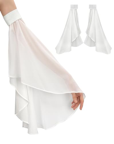 DAZCOS Victorian Long Tulle Sleeves for Women Chiffon Detachable Gloves for Wedding Dress Halloween Party Pageant - color: All-white