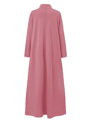 WSPLYSPJY Women High Neck Abaya Muslim Dress Solid Color Prayer Robe - color: Pink, size: X-Large