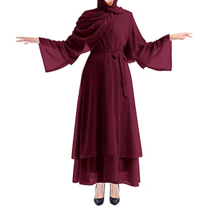 Women's Chiffon Muslim Cardigan Kaftan East Arabian Abaya Dress Casual Islamic Cover Up Long Dresses - color: Burgundy, size: X-Large