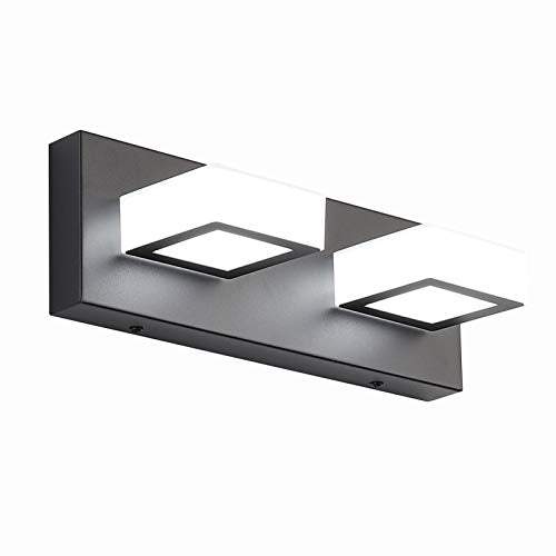 Ralbay 2 Lights Black Modern Bathroom Vanity Light Acrylic LED Modern Black Bathroom Wall Lighting Fixtures - color: Black-White light, size: 13 inch