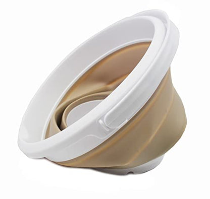 SAMMART 5.5L (1.4 Gallon) Collapsible Plastic Bucket - Foldable Round Tub - Portable Fishing Water Pail - Space Saving Outdoor Waterpot (White/Latte (Set of 2)) - color: White/Latte (Set of 2)