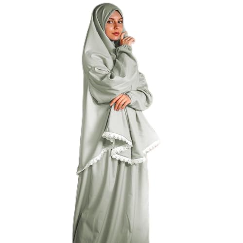 Women's Prayer Dress 2 Pieces Microfiber Solid Color Plus Long Sleeve | One-Size | Hijab Abaya Suit - color: Pistachio