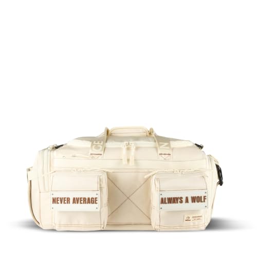 WOLFpak 30L Perfect Duffle Bag (Vanilla) Tactical Gym Bag Hardshell Base 1000D Waterproof Travel Carry On with Shoe Compartment, Dual Cup Holders, Laptop Sleeve & Molle Straps - color: Vanilla