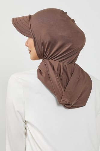 Aisha's Design Full Coverage Cotton Bonnet Hijab with Visor Modest Underscarf Bonnet - color: Chocolate