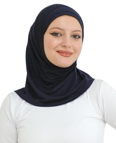 Prien Sport Instant Hijab For Women, Muslim Cotton Turban, Soft Head Scarf, Ready To Wear Hijabs Prayer Clothes, Islamic Wear - color: Navy Blue