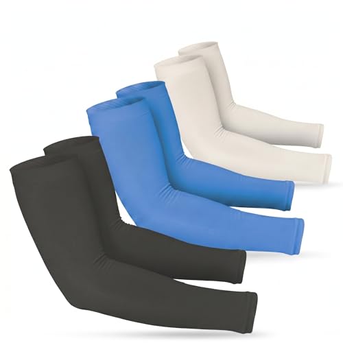 SportsTrail Cooling Arm Sleeves for Men & Women – Breathable, UV Sun Protection, Sports Arm Sleeves for Women, Men & Youth - color: 3 Pairs: 1 Pair Black + 1 Pair Dark Blue + 1 Pair Gray
